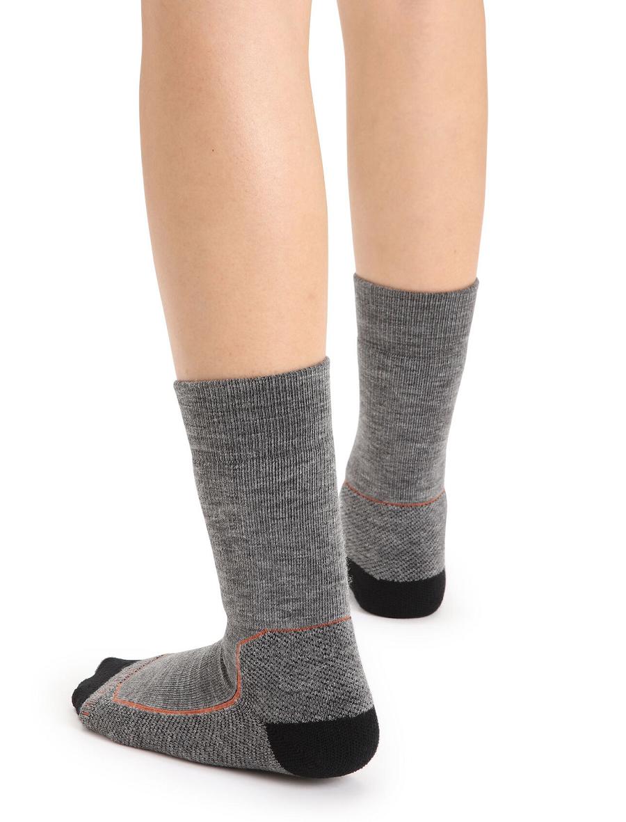 Women's Icebreaker Merino Hike+ Medium Crew Socks Gritstone Heather / Black | CA 1516ILHS